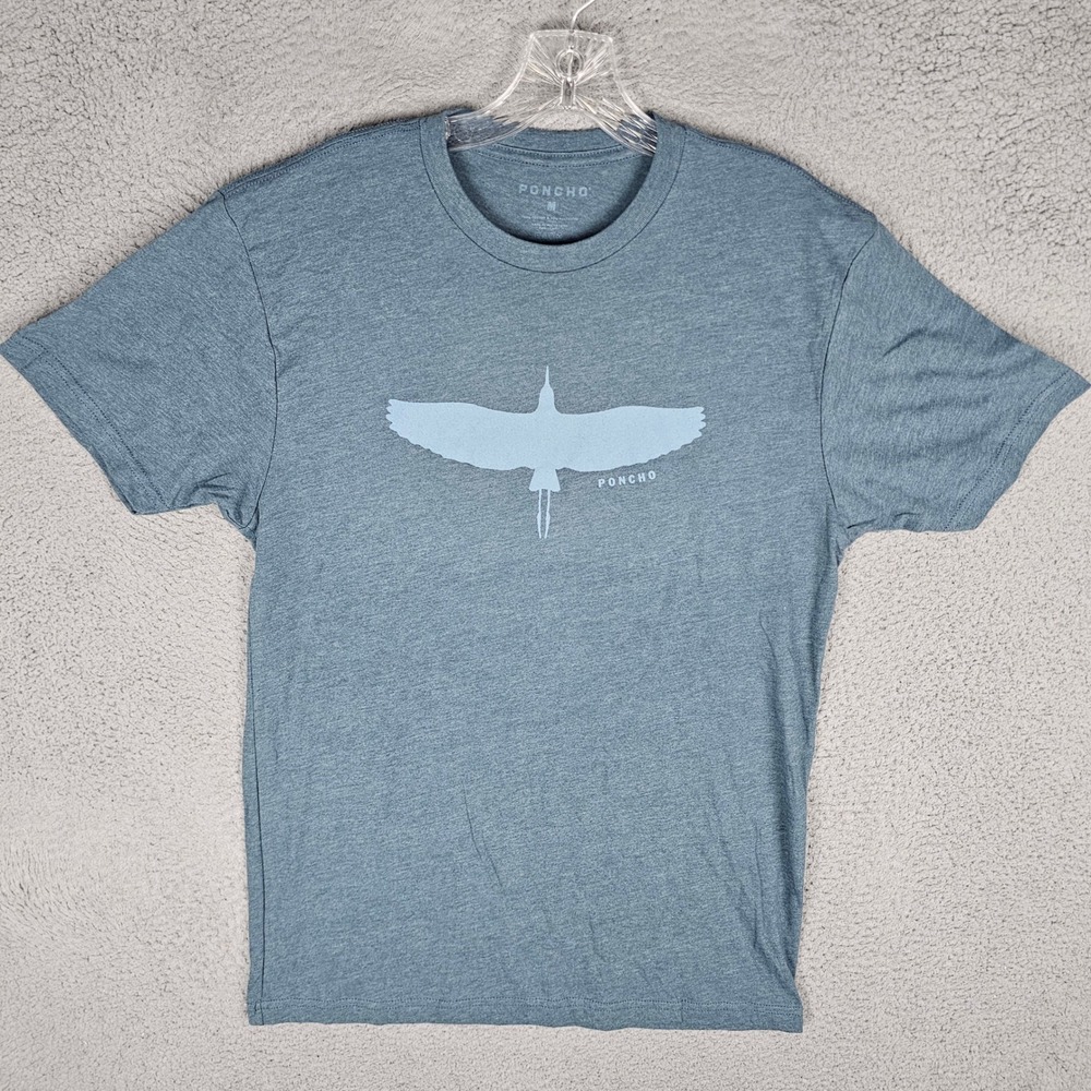 Poncho T-Shirt Mens M Blue Graphic Bird Logo Short Sleeve Heathered Tee